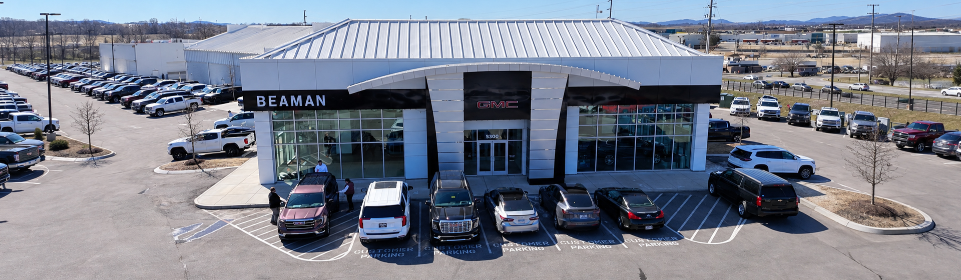 The Beaman GMC dealership storefront.