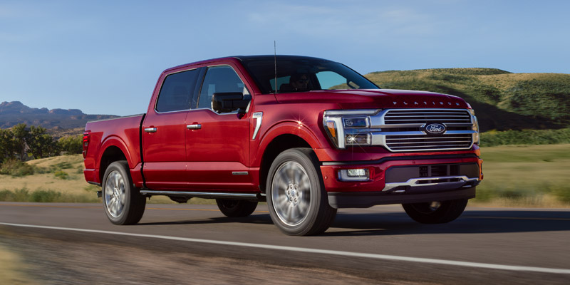 A Ford F-150 driving on the highway