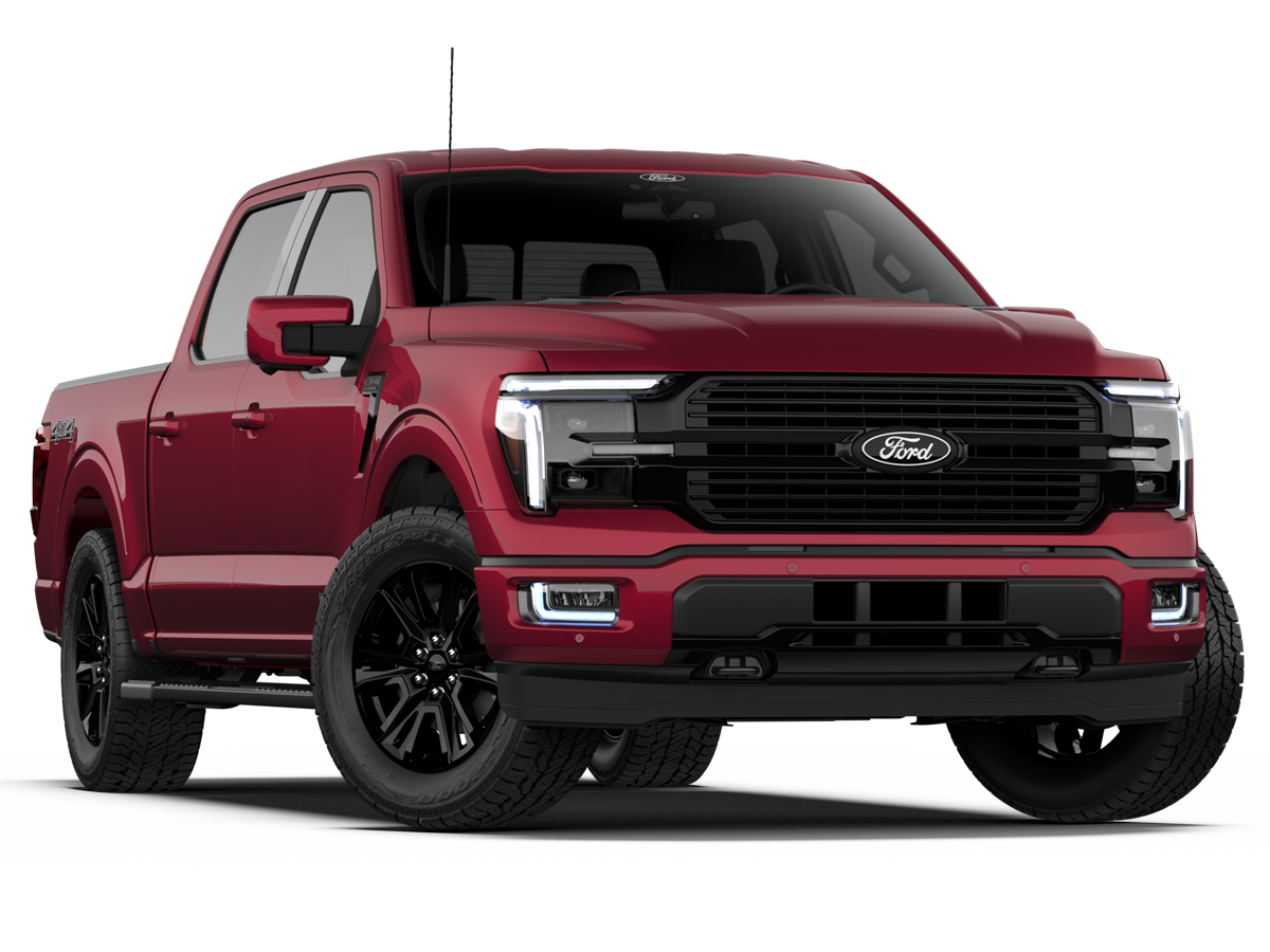 A red Ford F-150 truck