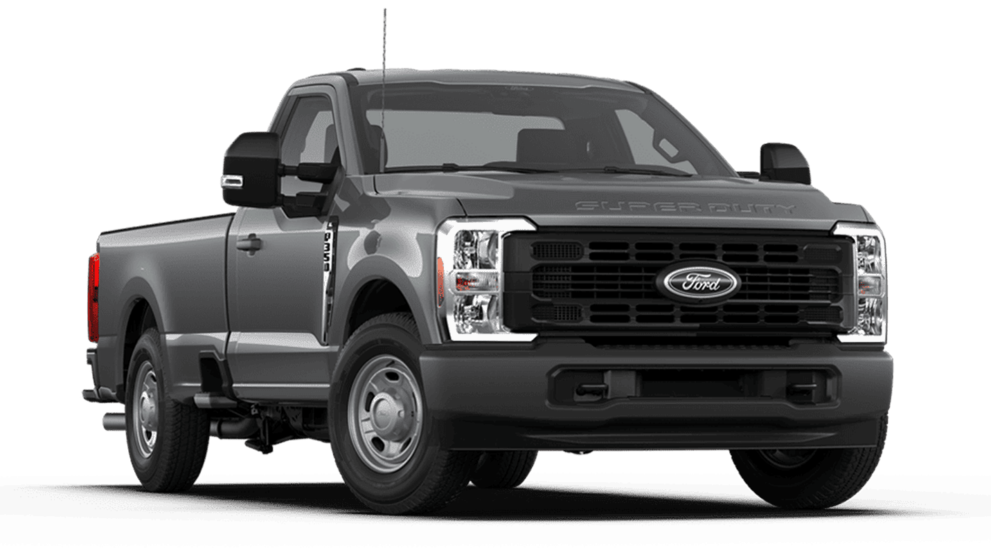 A silver Ford 350 Super Duty truck