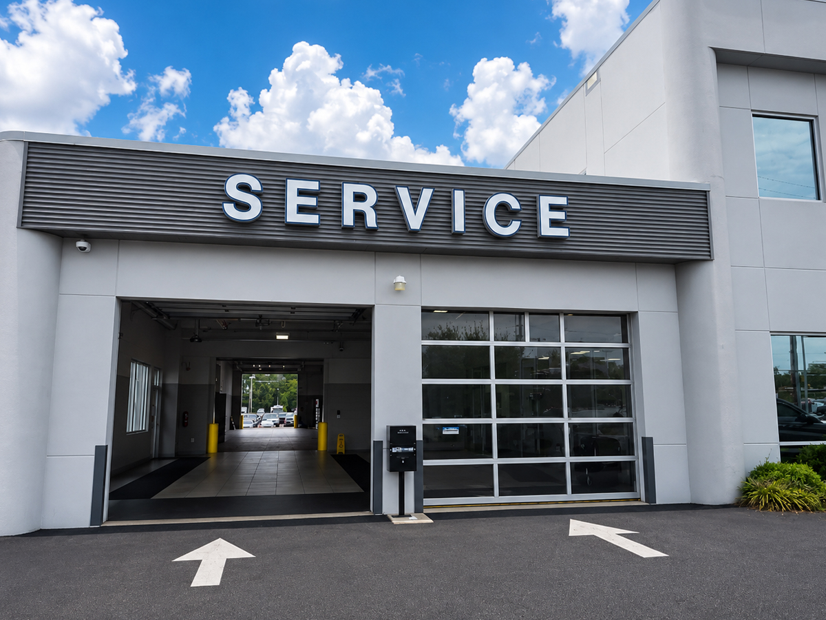 The Liberty Ford Fayetteville dealership's service center entrance.