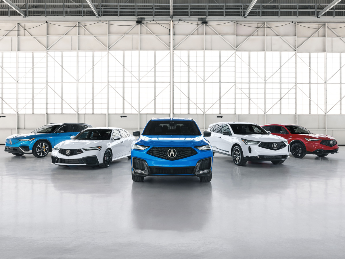 A lineup of various Acura vehicle models.