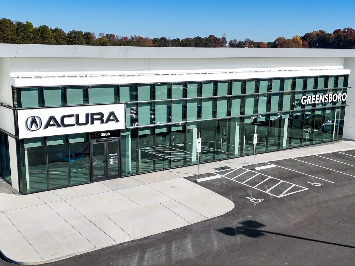 The Greensboro Acura dealership storefront.