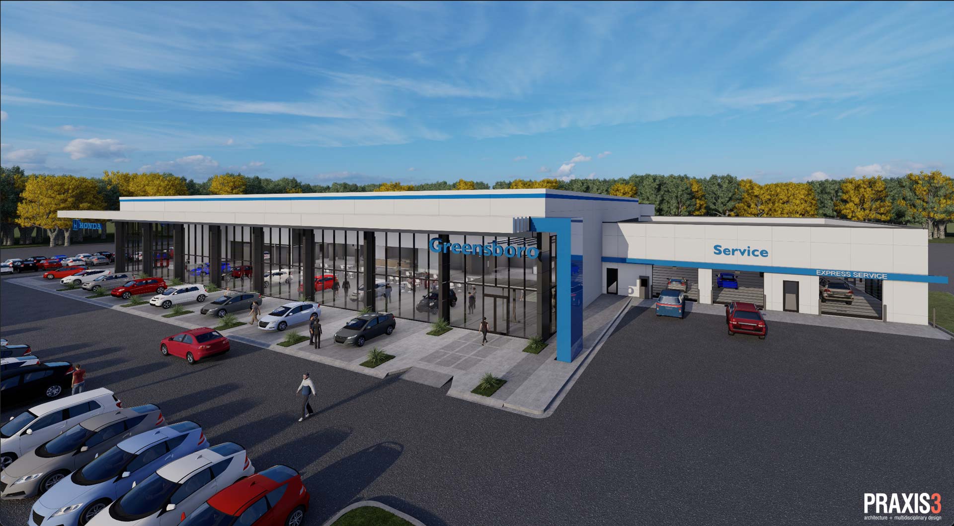 3D rendered plans of our new Greensboro Honda building.