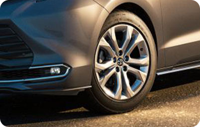 Close up vanity photo of the exterior custom alloy wheels