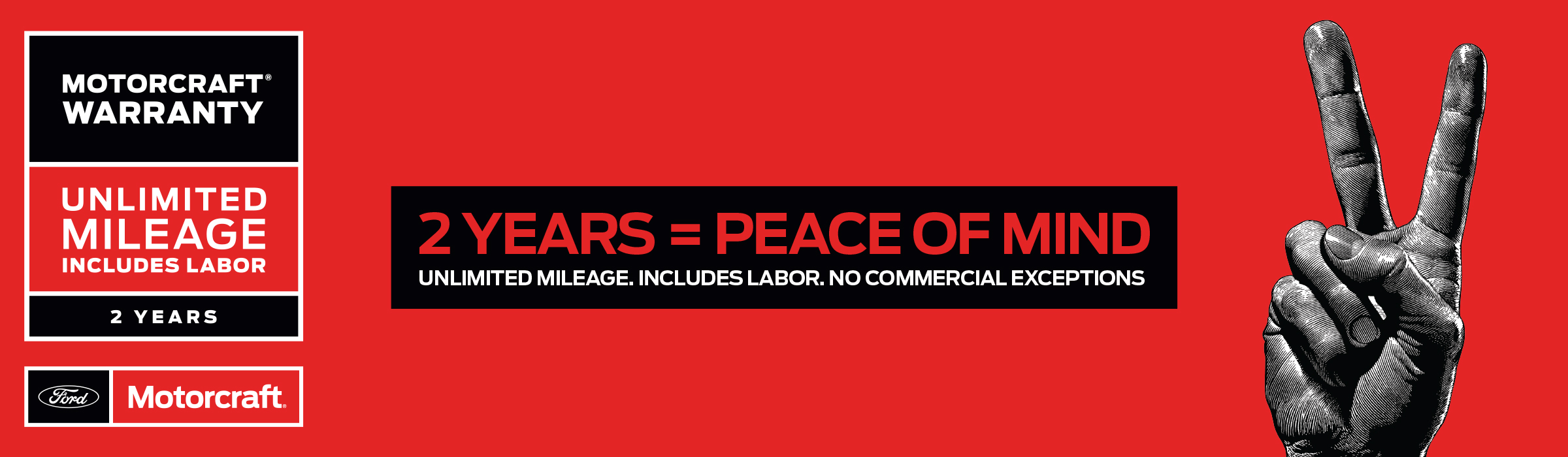 Motorcraft Warranty logo. 2 years of peace of mind