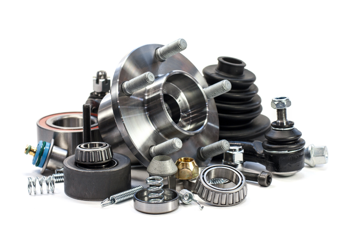 An assortment of Ford parts neatly organized together.