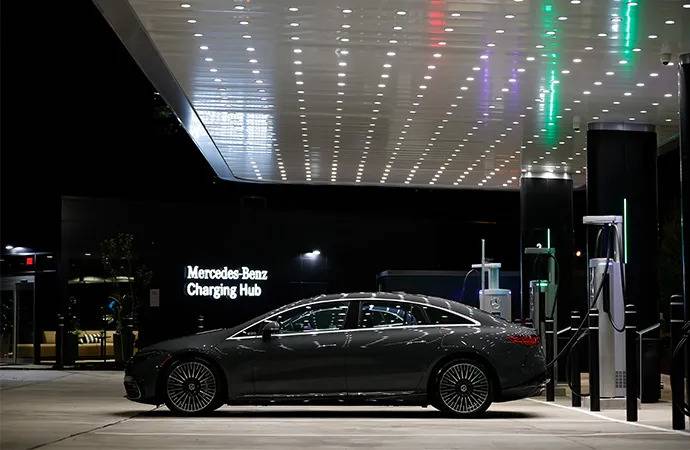 Mercedes-Benz eletric vehicle parked at a public charging station