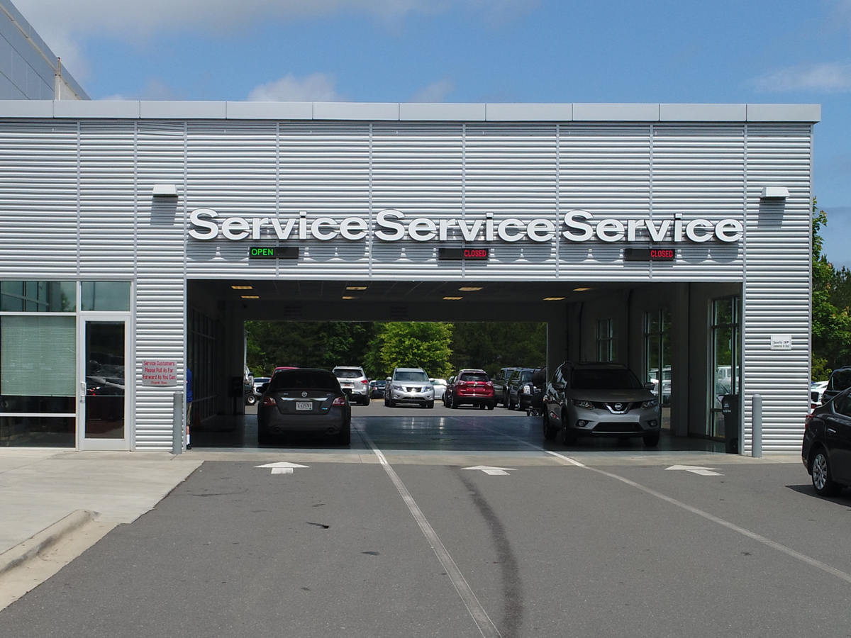 The exterior of the Nissan Service Center entrance.