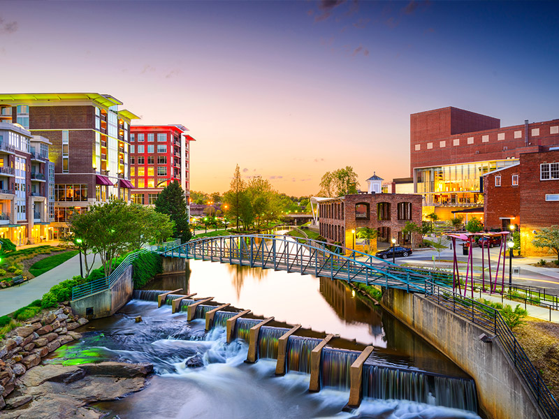 Riverwalk by the Reedy River in Downtown Greenville, South Carolina
