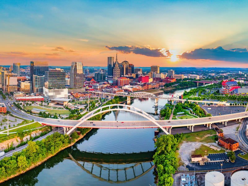 The city skyline of Nashville, Tennessee