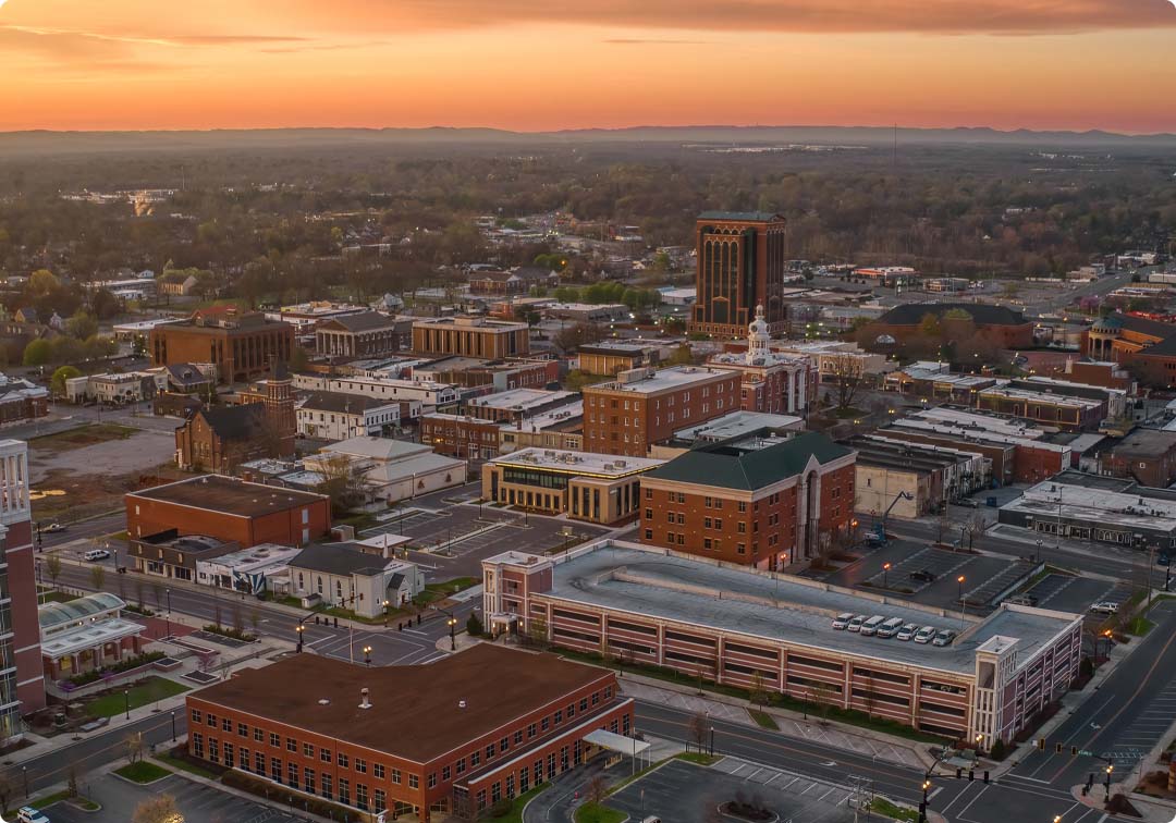 Overhead view of the city of Murfreesboro, Tennessee