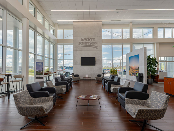 The cozy interior of the Wyatt Johnson Subaru waiting room