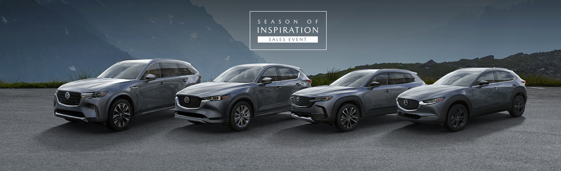 Season of Inspiration Sales Event banner featuring Mazda lineup